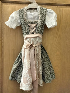 407111  LB 25 Krueger  Trachten Girl Dirndl Dress with white flower embroidered  lace apron  3 pc. - German Specialty Imports llc