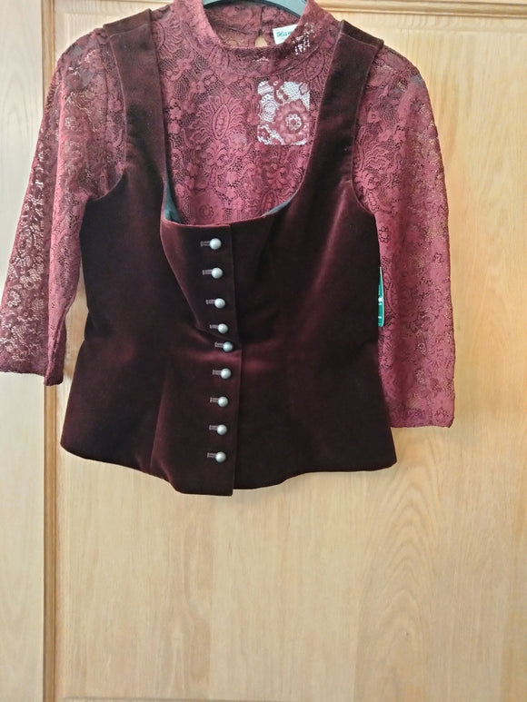2322938 Babsi HAMMERSCHMID  Dirndl Blouse   dark red lace , Stretch style 3/4 length sleeves - German Specialty Imports llc