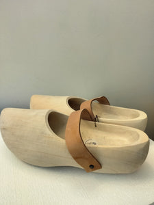 Hand Made Wooden Shoes,  CLOGS with Leather  Strips - German Specialty Imports llc