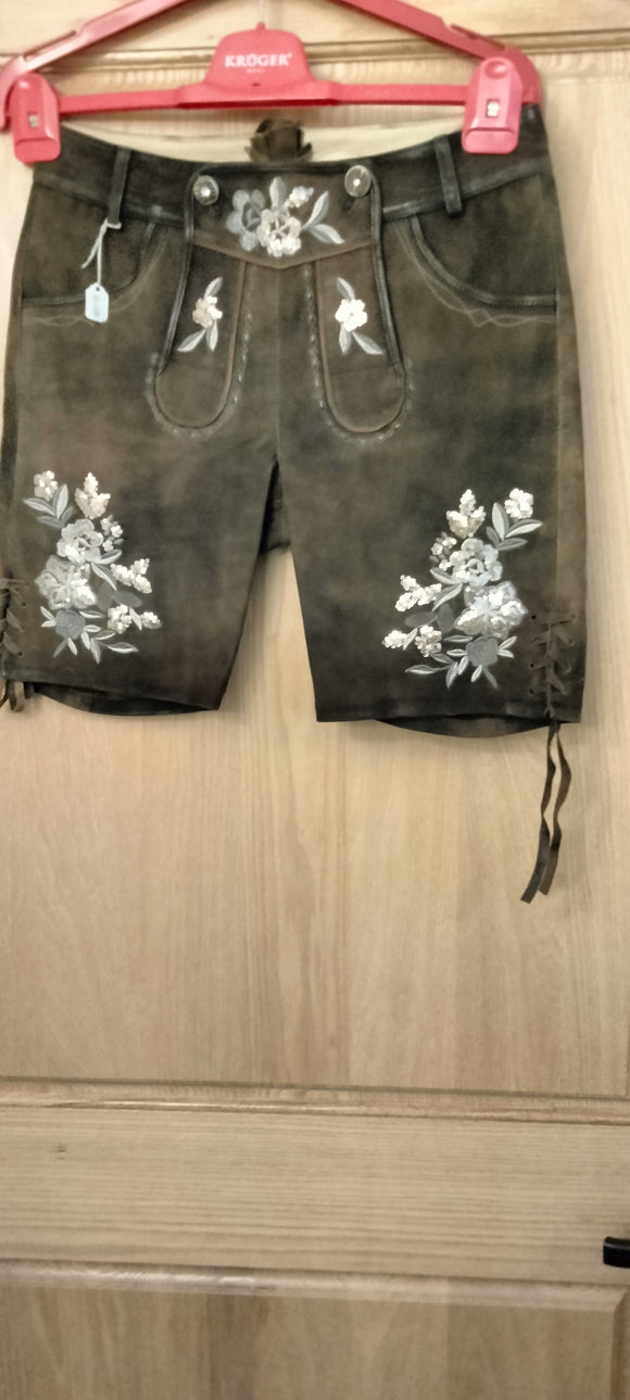 230061 Krueger Collection Women Lederhosen/Pants brown with rose decoratin