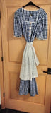 OS Trachten Dirndl Dress with sleeves and real bone buttons blue white checkered