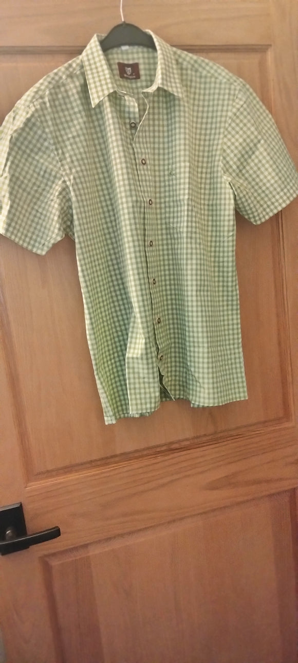 34199 Os   Men Trachten Shirt Short Sleeve, Regular Fit  green / whte checkered