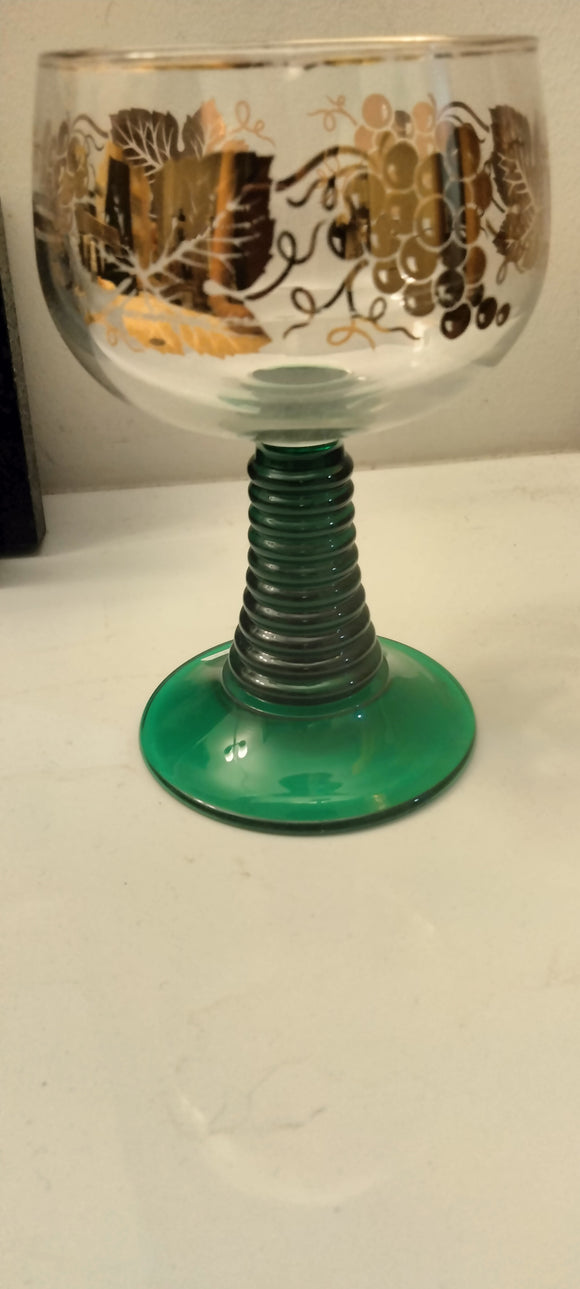 Green Stem ROEMER Wine Glass with golden grapes and leaves - German Specialty Imports llc