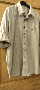 45816 Beautiful OS Trachten Men Trachten Shirt  beige  with Pewter Edelweiss Decore and Details on front and sleeves