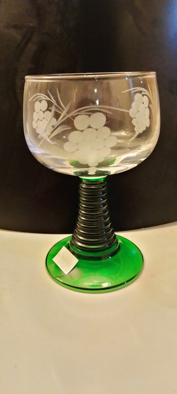 0.1 l Green Stem ROEMER Wine Glass, clear with etched grapes - German Specialty Imports llc