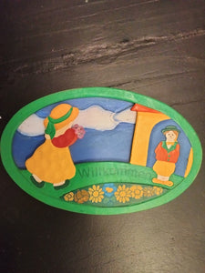 Oval Willkommen Wooden painted picture - German Specialty Imports llc