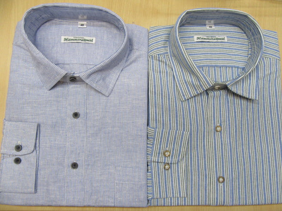 Hammerschmid Striped Men Pfoad  Riegelhemd /Liegekragen  Trachten Shirt with half way down Buttons