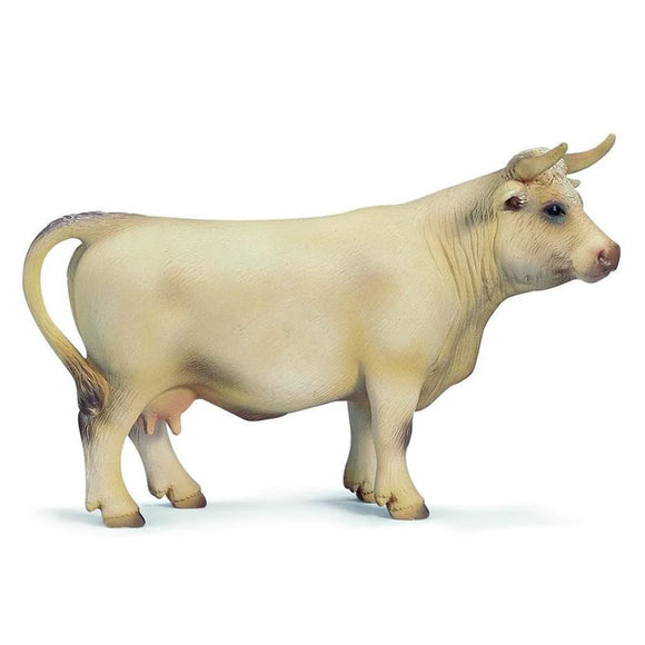 Hand Painted Schleich 13610 Charolais Cow Play Figurine