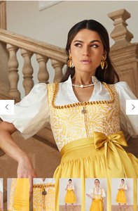 Festive Krueger Dirndl Donata Collection Dirndl Yellow 60 cm or 23.622" and 27.559"or 70 cm Media 1 of 1