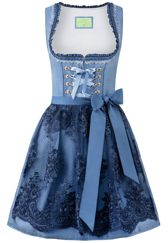 Beliva WiesnWUID Dirndl blue with dark blue lace apron - German Specialty Imports llc