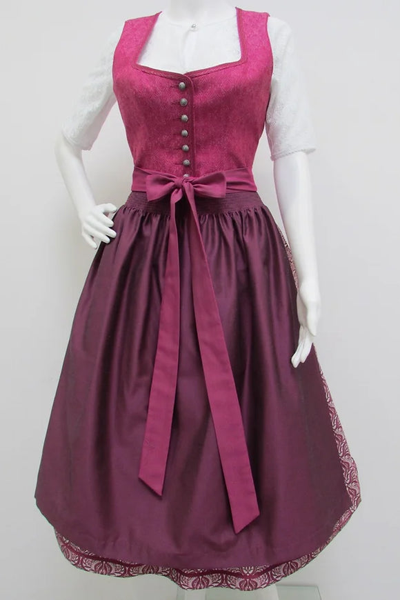 41887/Festive Country Line Cream old rose  Dirndl pink/brombeere, 70 cm Skirt length