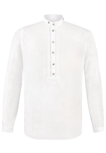 Senna White Stockerpoint Men Trachten Shirt with pleats in the front and with Standup collar - German Specialty Imports llc