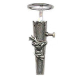 000310/00B012 Imitation Gamsbart Pin /  Brush with brown with light tip in brass deer design holder
