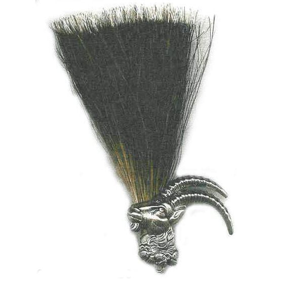 000461/00B008 Imitation Gamsbart Pin / Brush in brown with ligth tip in mountain goat decor brass holder