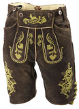 508 Almsach high quality Wild Goat Men  Lederhosen nougat with green embroidery with suspenders - German Specialty Imports llc