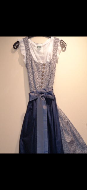 2 pc HAMMERSCHMID  Dirndl, skirt length 70 cm , grey / blue - German Specialty Imports llc