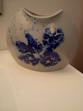 Salt glazed hand made Pottery Vase with blue floral patterns on grey clay
