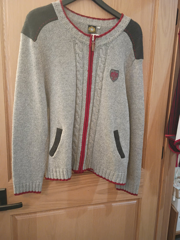 72023-82107 BEN Traditional light grey with red egding  Hammerschmid Knitted Wool Jacket sized in men sizes
