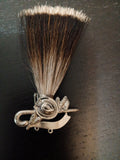 000913/00B008 Imitation Gamsbart Pin /  Brush in  white/brown in  hat and hiking stick  decor brass holder
