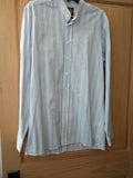 191 1309 - 41  High Quality Hammerschmid blue white striped  Men Stand up color Trachten Shirt bone Buttons and interesting neckline