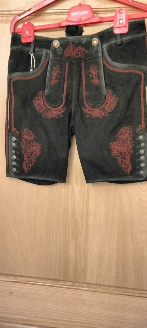 230361  Krueger Collection Women Lederhosen/Pants black with red embroidery