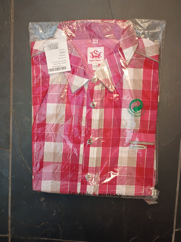 250012-856/4328 Benito Red / Beige taupe  checkered Spieth & Wenske Men Trachten Shirt with intersting detail in should and neck and cuff - German Specialty Imports llc