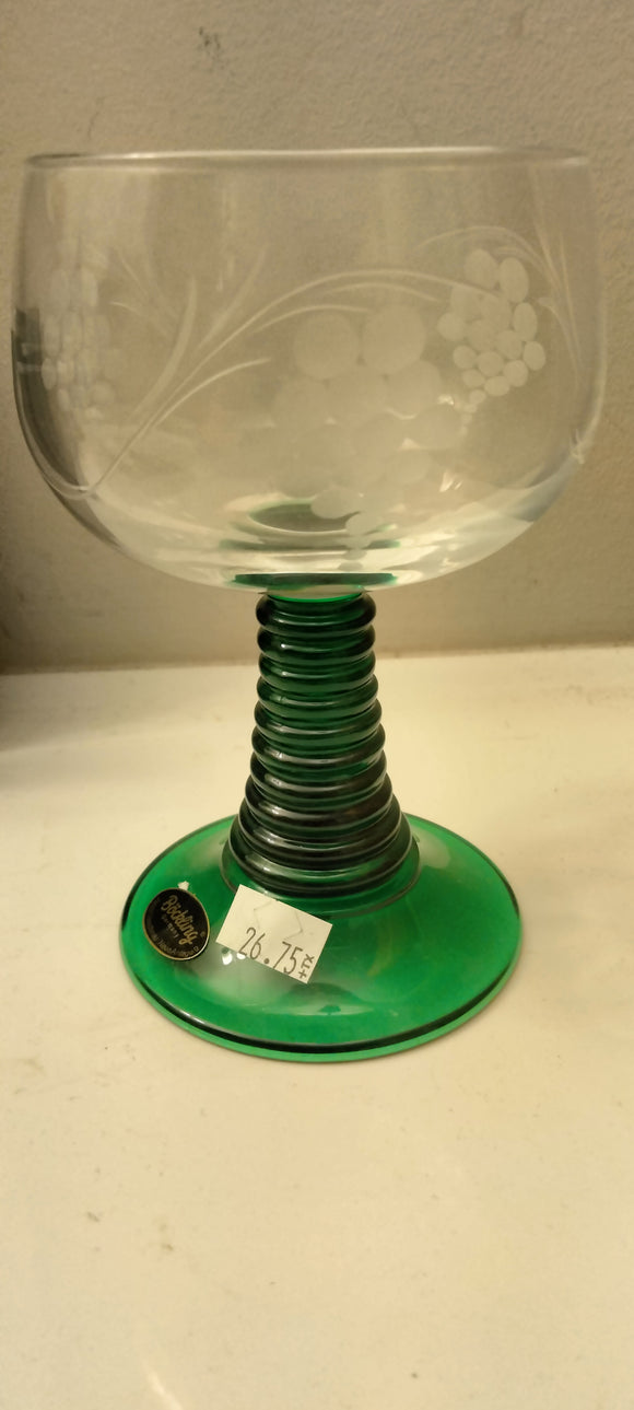 Green Stem ROEMER Wine Glass with etched grapes and leaves - German Specialty Imports llc