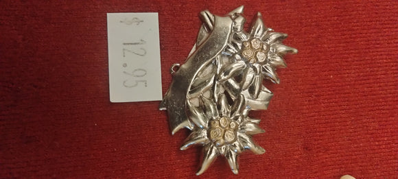 2 Edelweiss  over engravable ribbon Hat pin / Brooch