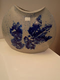 Salt glazed hand made Pottery Vase with blue floral patterns on grey clay