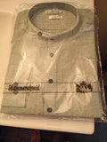 Green white striped high quality linen/ cotton Pfoad shirt with half button down
