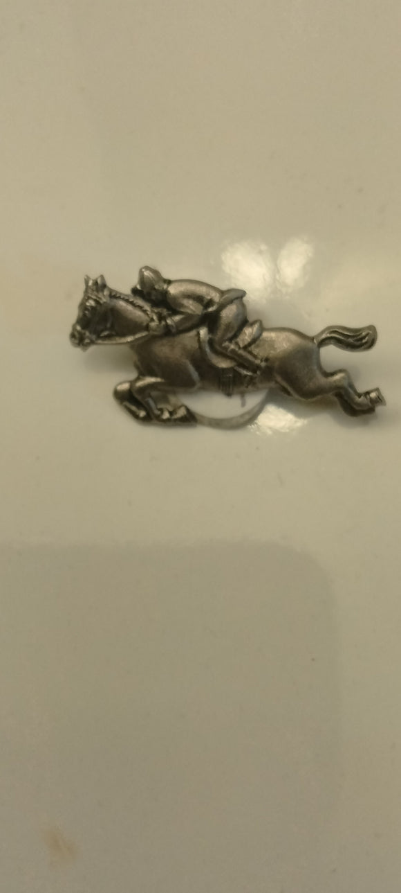 Hat pin Pewter horse back rider on horse