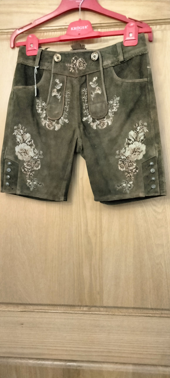 203321 Krueger Collection Women Lederhosen/Pants brown with embroidered flower decore