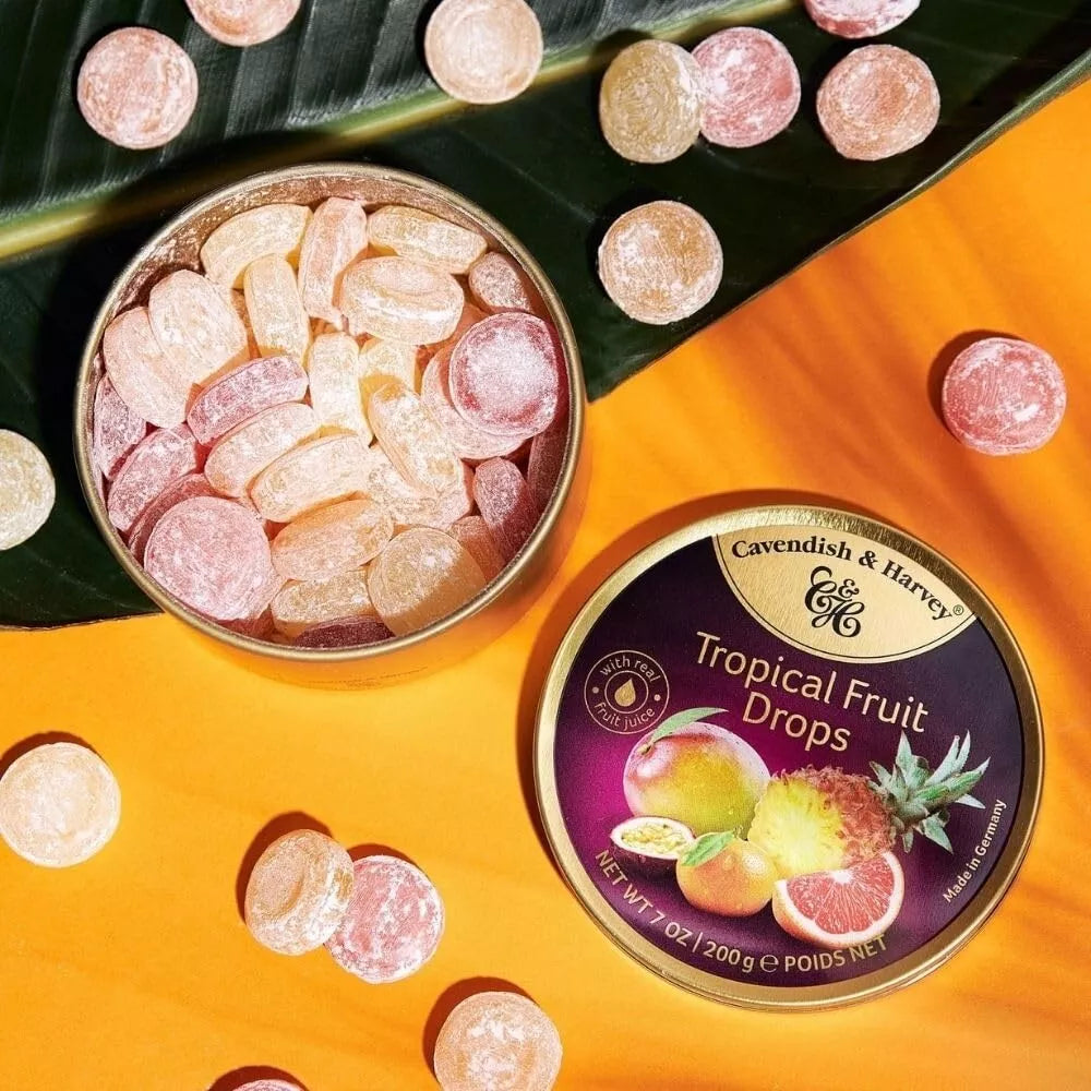 Cavendish & Harvey Tropical Fruit Tin Fruit Drops Hard Candy Tin