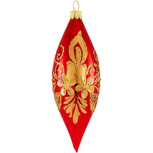 1116079 Burgundy Teardrop with decortive candle Mouth blown and Hand painted  Glass  ornament Made in Germany