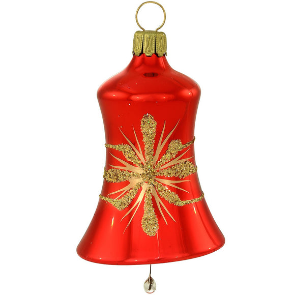 1219518 Mouth Blown and Hand Painted  Glass Ornament Red Bell with gold decortion