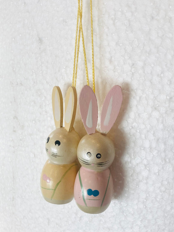 Hand Made and Painted Wooden Easter Bunny Ornament - Pastel Irridescent 2.5” - German Specialty Imports llc