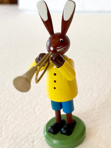 Ore Mountain Hand Made Wooden Male Easter Bunny  with Trumpet - German Specialty Imports llc