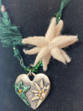 Edelweiss Heart Necklace with Ribbon and Felted Edelweiss Accent - German Specialty Imports llc