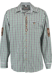 OS Trachten green  checkered Men Trachten Shirt with Edelweiss Embroidery and Pewter Edelweiss Decoration - German Specialty Imports llc