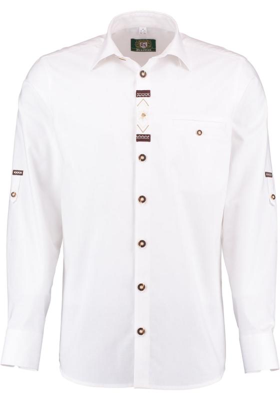 420019-0708 OS White Linnen Style Men Trachten Shirt with Embroidery and brown decore - German Specialty Imports llc
