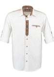 420135-1011 OS White Linnen Style Men Trachten Shirt with Edelweiss Embroidery and brown decor - German Specialty Imports llc