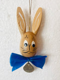 Hand Made and Painted Wooden Easter Bunny Ornament - Natural with Bow - German Specialty Imports llc