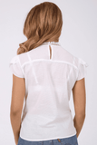 37885-0000 Krueger  Trachten Blouse  Johanna Off  White with short sleeve and fine lacee design - German Specialty Imports llc