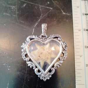 Edelweiss Heart Pendant, Filigree Edging and Clear Background - German Specialty Imports llc