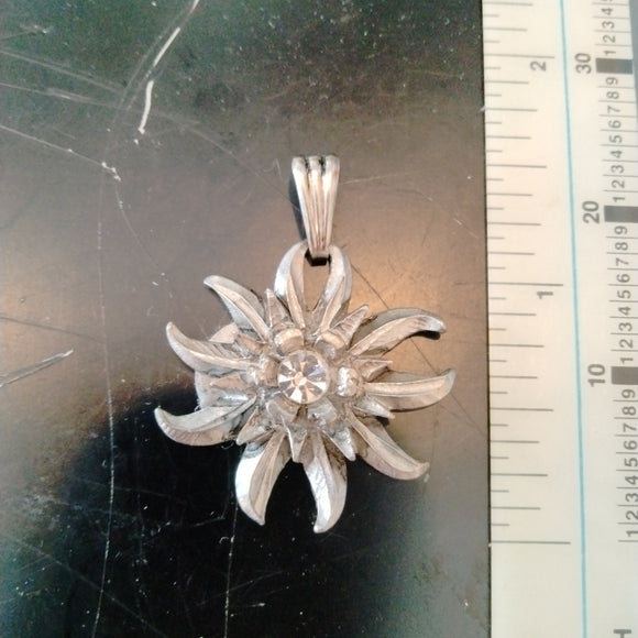 Pewter Edelweiss Pendant with Stone in Center - German Specialty Imports llc