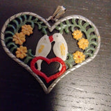 German Hand painted  Pewter Heart Ornament with 2  Birds - German Specialty Imports llc