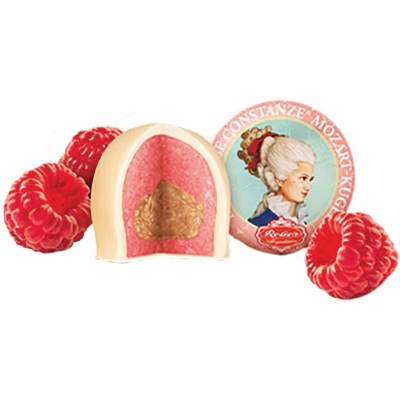 White Chocolate Raspberry German Reber Mozart / Constanze Mozart Kugel  5 pc  Gift Box - German Specialty Imports llc