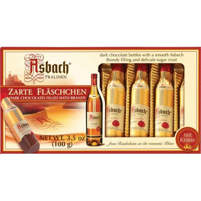 184115 Asbach Brandy filled 8 pc Dark Chocolate bottles 3.5 oz - German Specialty Imports llc