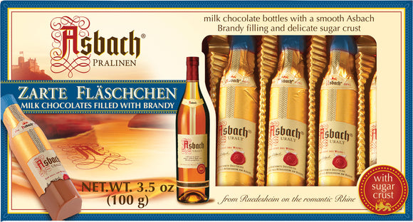 184178 Asbach Brandy filled 8 pc  Milk Chocolate bottles 3.5 oz - German Specialty Imports llc