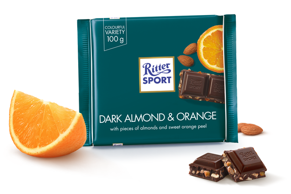 Ritter Sport Mandel Orange Dark Almond Orange 50 % Cacao Chocolate - German Specialty Imports llc